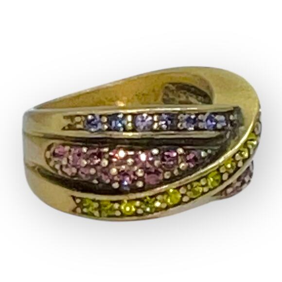 Heidi Daus Ring Vintage Classic Kiss Pink Purple Green Pave Crystal Encrusted - Picture 3 of 8